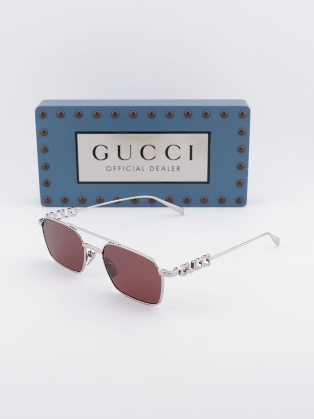 Gucci GG1804S 004 Rectangle Sunglasses - Silver / Red